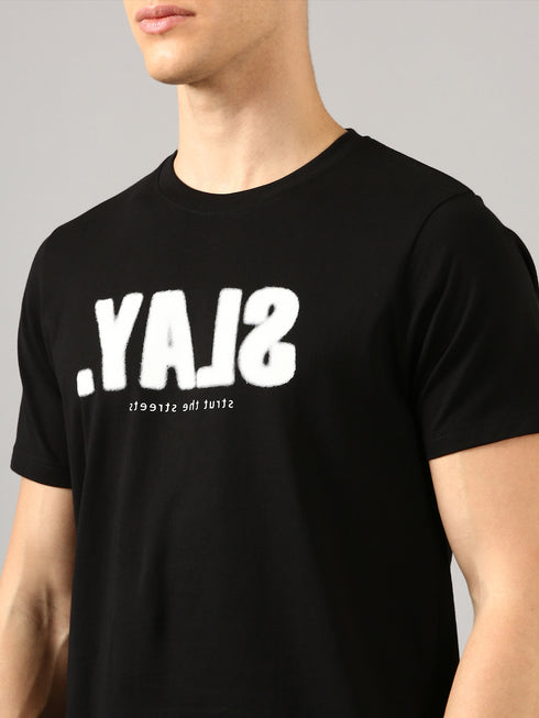 Black Printed Regular Fit T-shirt